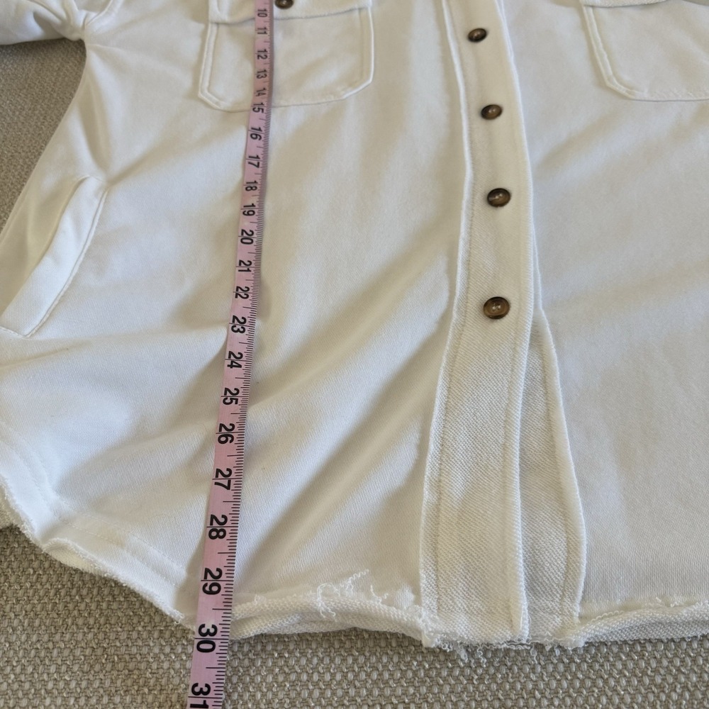 POL White Distressed Button Down‎ Shirt Jacket Shacket Oversized Women's Size L - Picture 13 of 13